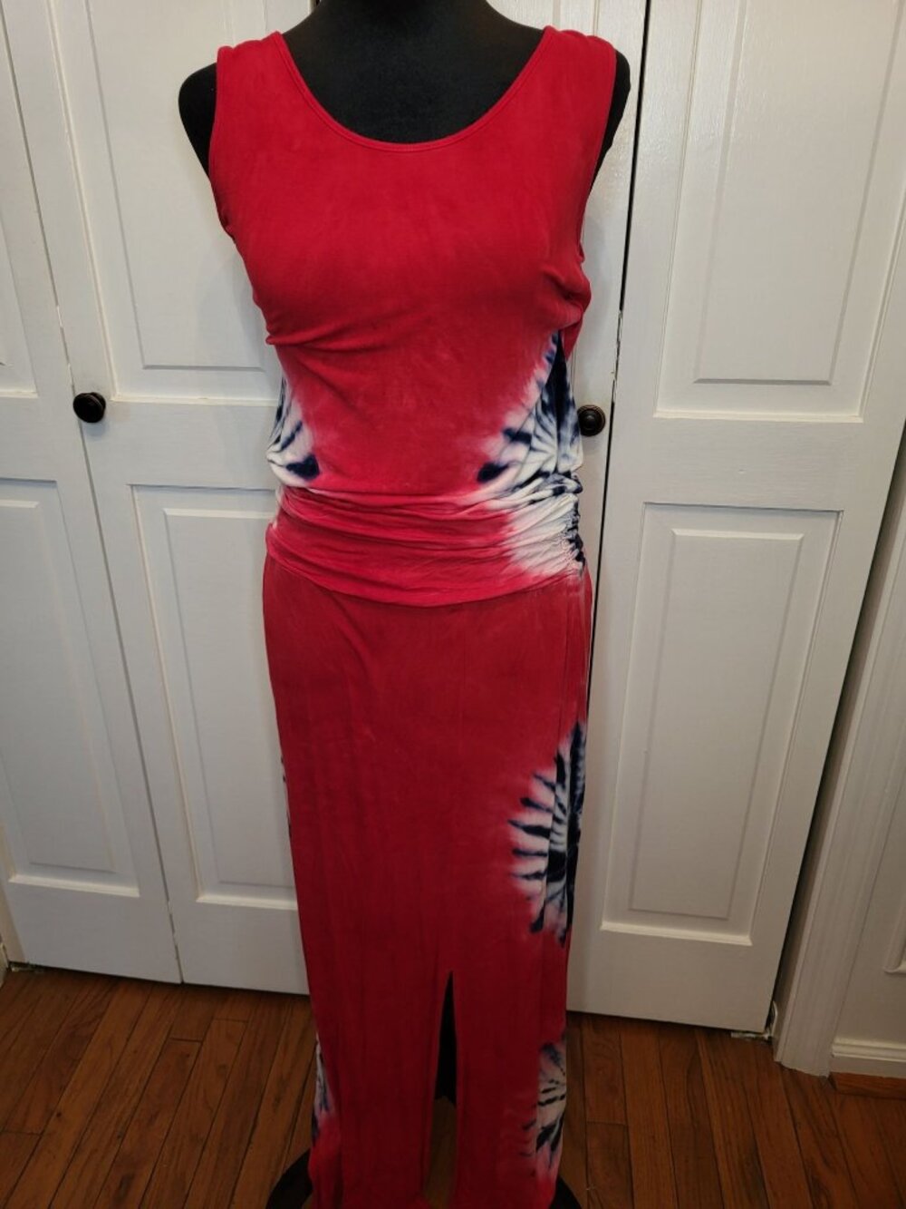 Red White Blue Tie Dye Sleeveless Maxi XS Memorial Day July 4th America 250